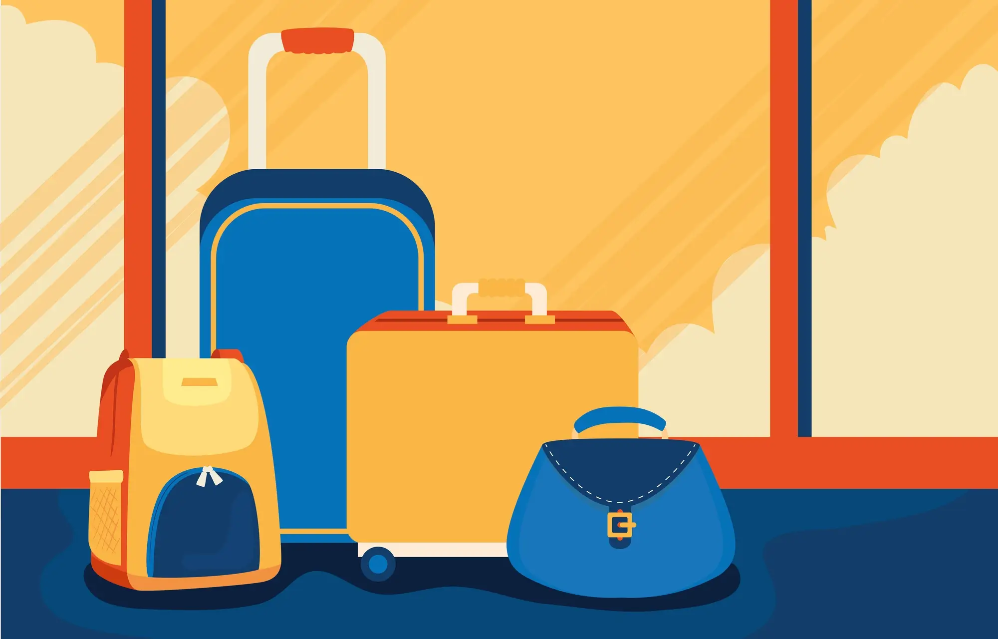 Suitcases and travel bags packed for a trip