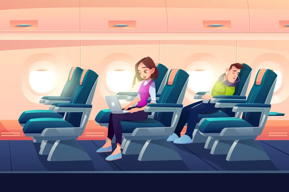 Airplane cabin seats interior